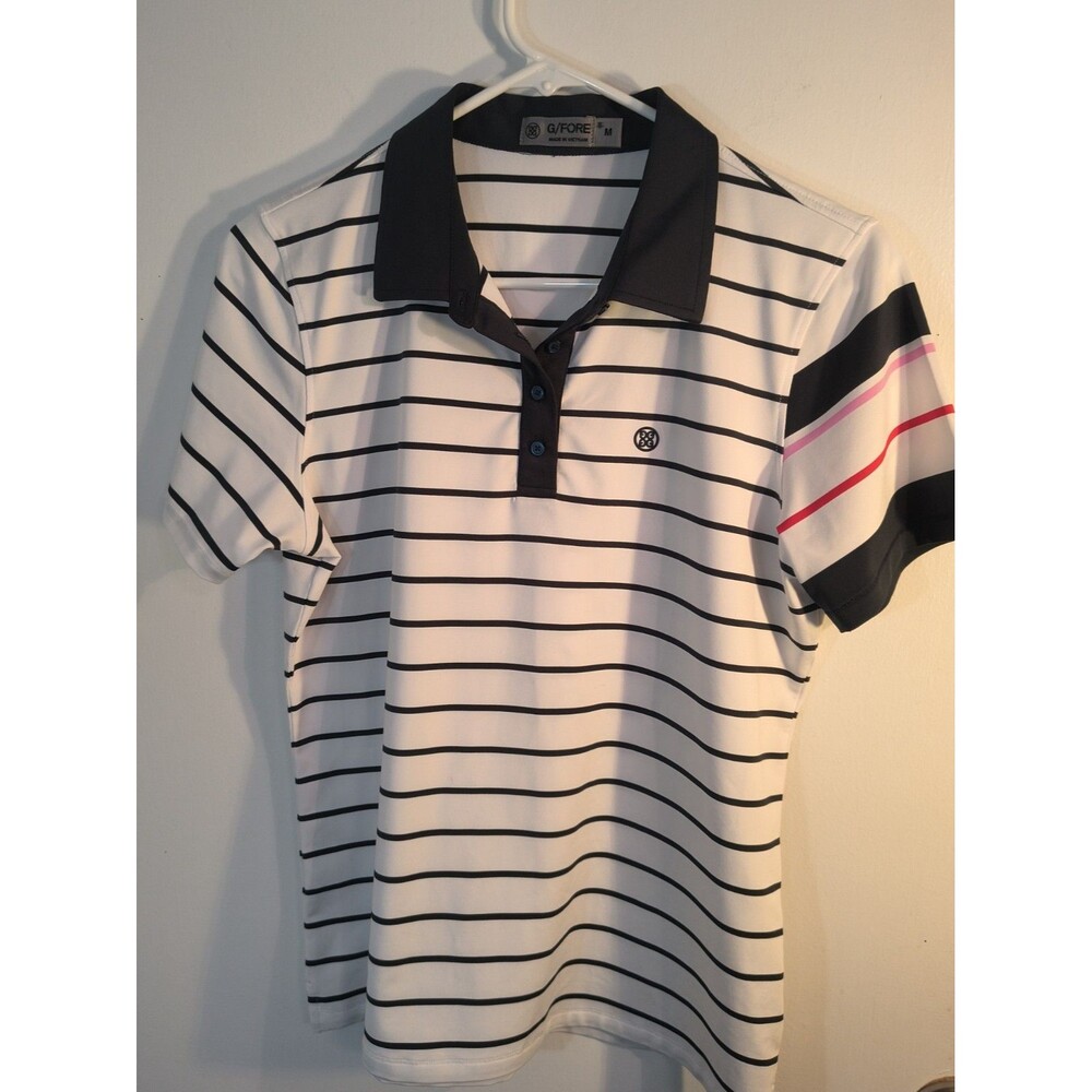 G/FORE Offset Gradient Stripe Golf Polo Womens Medium White Navy Short Slv Shirt
